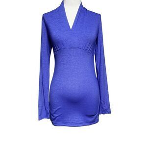 Athleta Krishna V Neck Long Sleeve Purple Knit Pullover Tunic XS Thumbholes